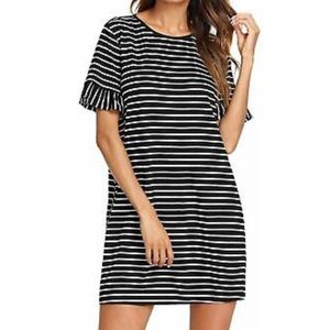 Shein black & white shift dress ruffle sleeves